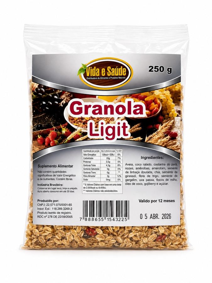 Granola Light Vida e Saúde 250g Menos Gorduras, Máximo Sabor e Crocância